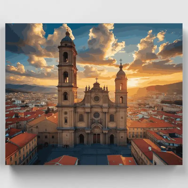 Catedral al Atardecer - Kit de pintar por números - Lienzo Enrollado / 24 Colores Mejor Calidad