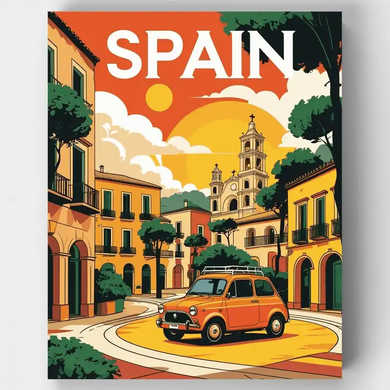 Plaza del Pueblo Español - Kit de pintar por números - Lienzo Enrollado / 24 Colores Lujoso