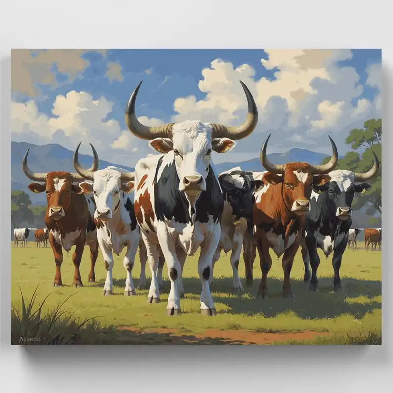 Venta Final Rebaño de Ganado en Paisaje Pastoral - Kit de pintar por números - Lienzo Enrollado / 24 Colores
