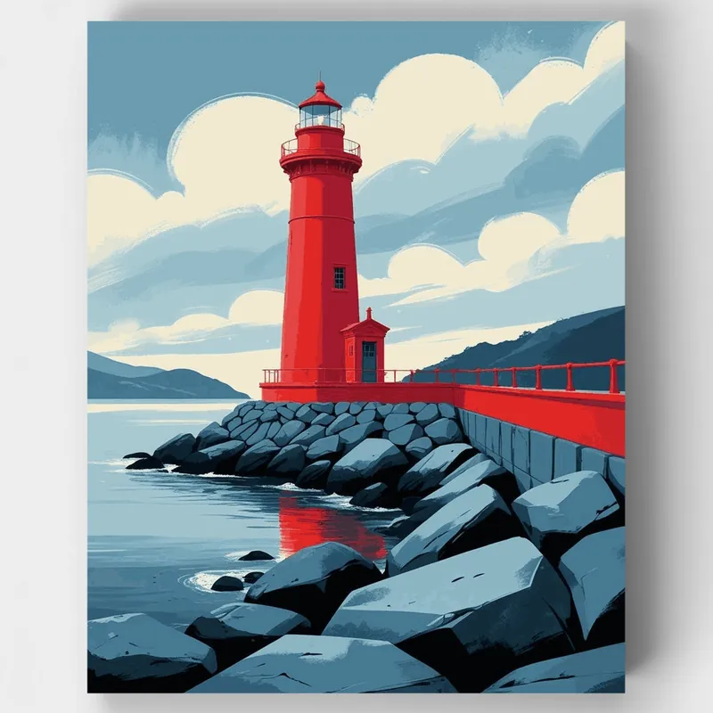 Faro Rojo en Costa Rocosa - Kit de pintar por números - Lienzo Enrollado / 24 Colores Mejor Precio