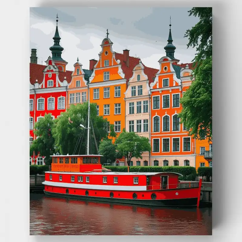 Casas Coloridas del Canal Europeo - Kit de pintar por números - Lienzo Enrollado / 24 Colores Alta Calidad