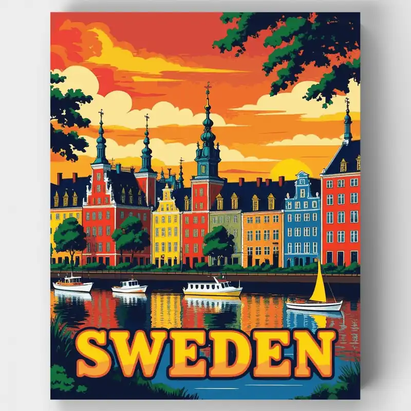 Suecia - Kit de pintar por números - Lienzo Enrollado / 24 Colores Favorito De Clientes