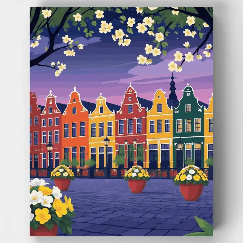 Promoción Pueblo Europeo al Atardecer - Kit de pintar por números - Lienzo Enrollado / 24 Colores