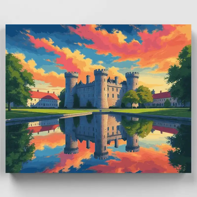 Envío Exprés Reflejo de Castillo Medieval - Kit de pintar por números - Lienzo Enrollado / 24 Colores