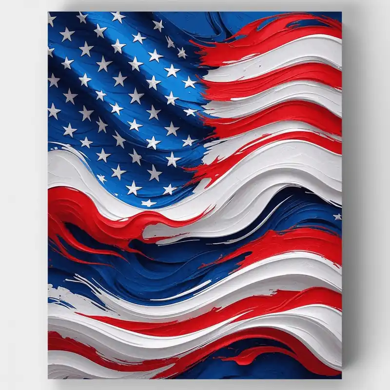 Moderno Bandera Americana Ondeando - Kit de pintar por números - Lienzo Enrollado / 24 Colores