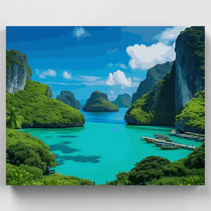 Precio Bajo Laguna del Paraíso Tropical - Kit de pintar por números - Lienzo Enrollado / 24 Colores