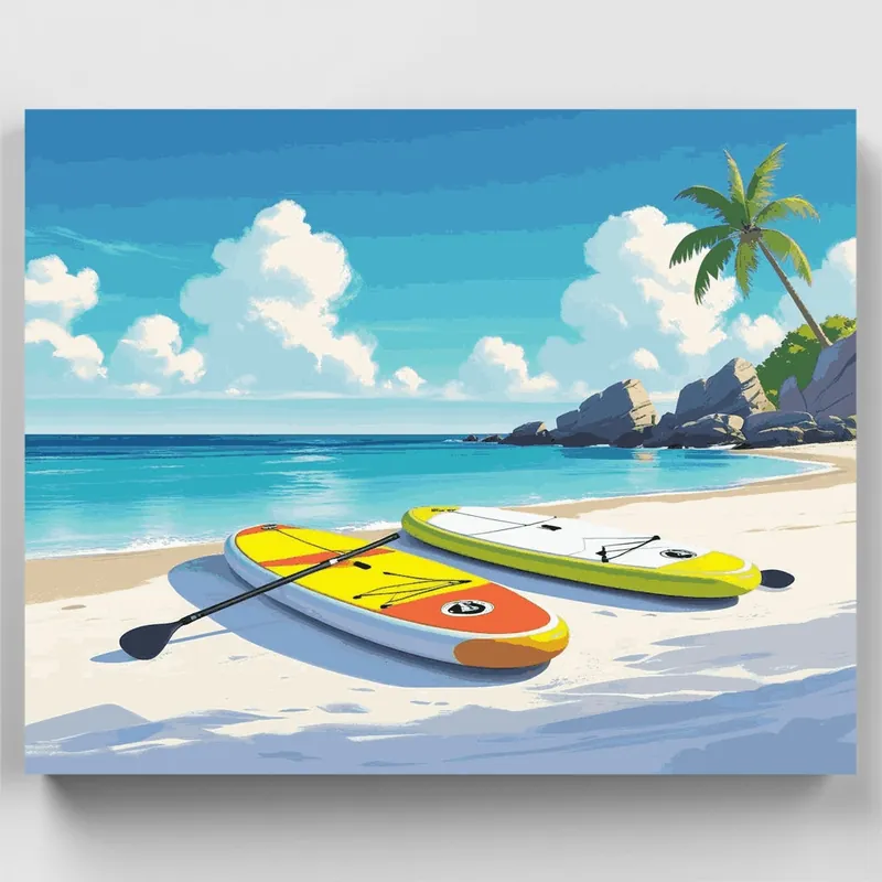 Paraíso Tropical Paddleboard Playa - Kit de pintar por números - Lienzo Enrollado / 24 Colores Nueva Colección