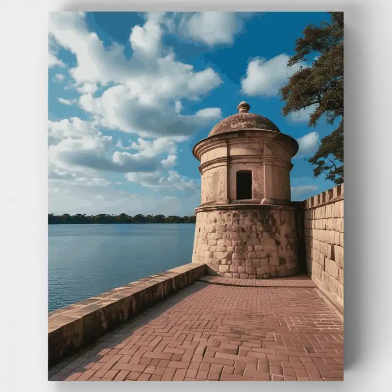 Torre de Vigilancia Histórica junto a la Bahía - Kit de pintar por números - Lienzo Enrollado / 24 Colores Profesional