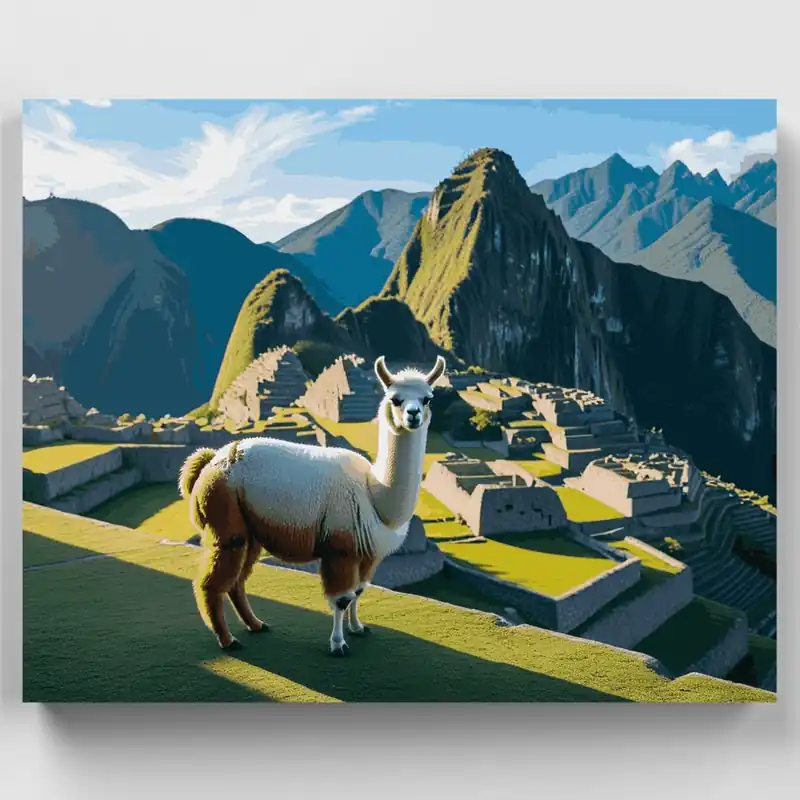 Llama de Machu Picchu - Kit de pintar por números - Lienzo Enrollado / 24 Colores Certificado