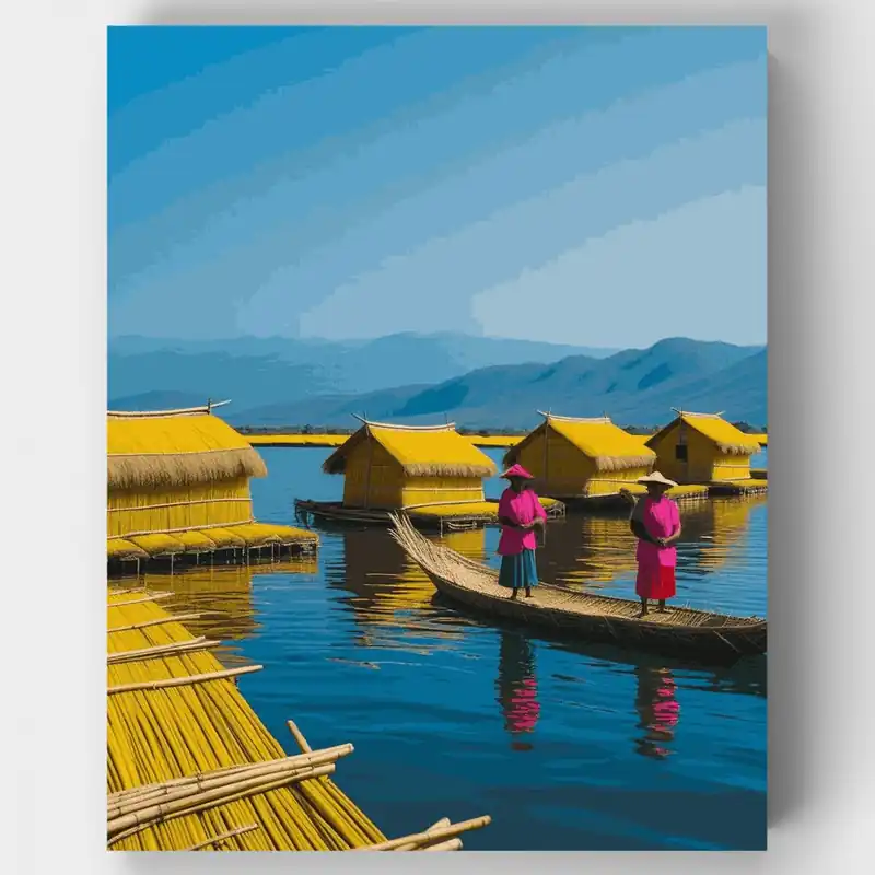 Vida en Pueblo Flotante - Kit de pintar por números - Lienzo Enrollado / 24 Colores Ordenar Ahora Mismo