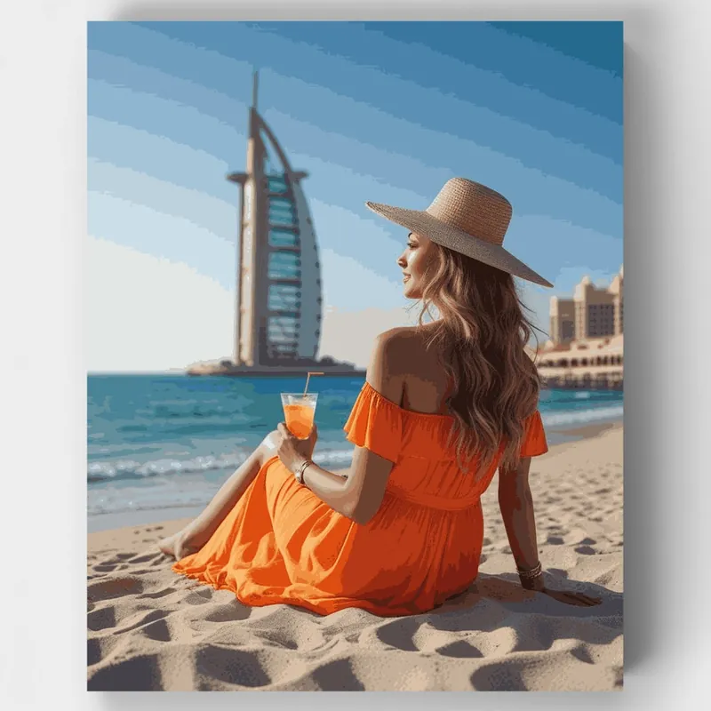 Vacaciones en la Playa de Dubái - Kit de pintar por números - Lienzo Enrollado / 24 Colores Última Oportunidad