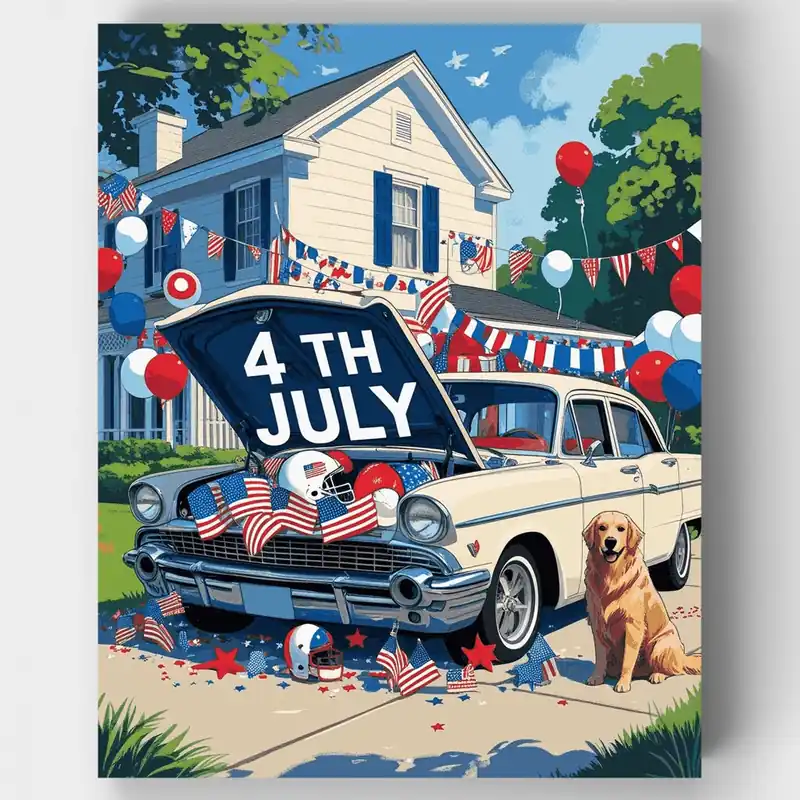 Celebración del 4 de Julio - Kit de pintar por números - Lienzo Enrollado / 24 Colores Nueva Colección