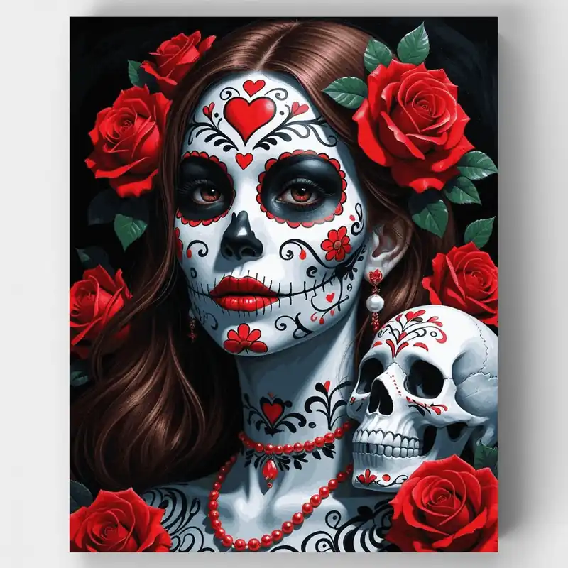 Belleza de Calavera de Azúcar del Día de los Muertos - Kit de pintar por números - Lienzo Enrollado / 24 Colores Tendencia