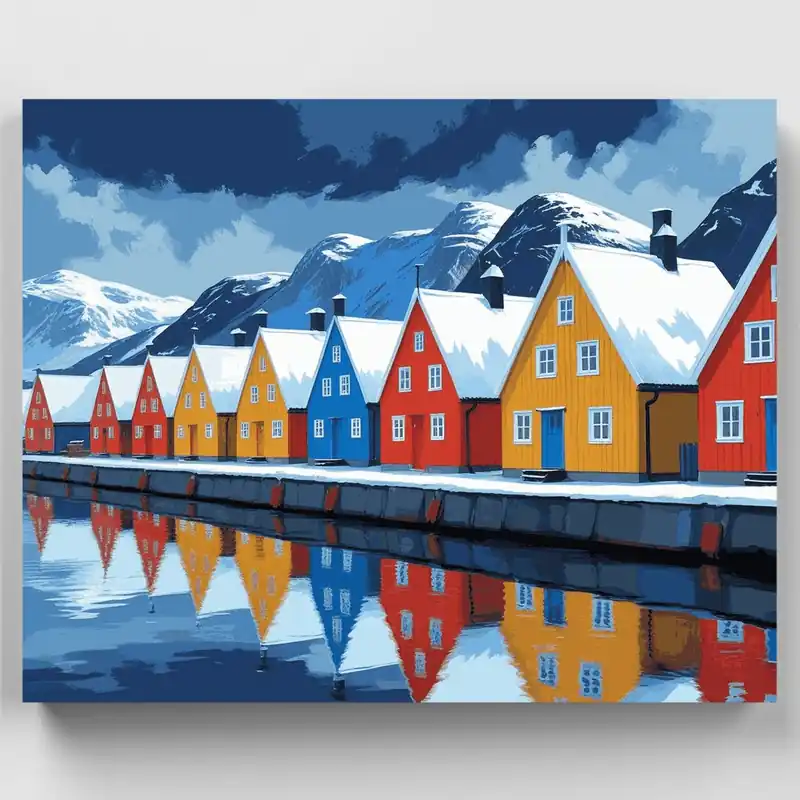 Tendencia Pueblo Costero Noruego - Kit de pintar por números - Lienzo Enrollado / 24 Colores