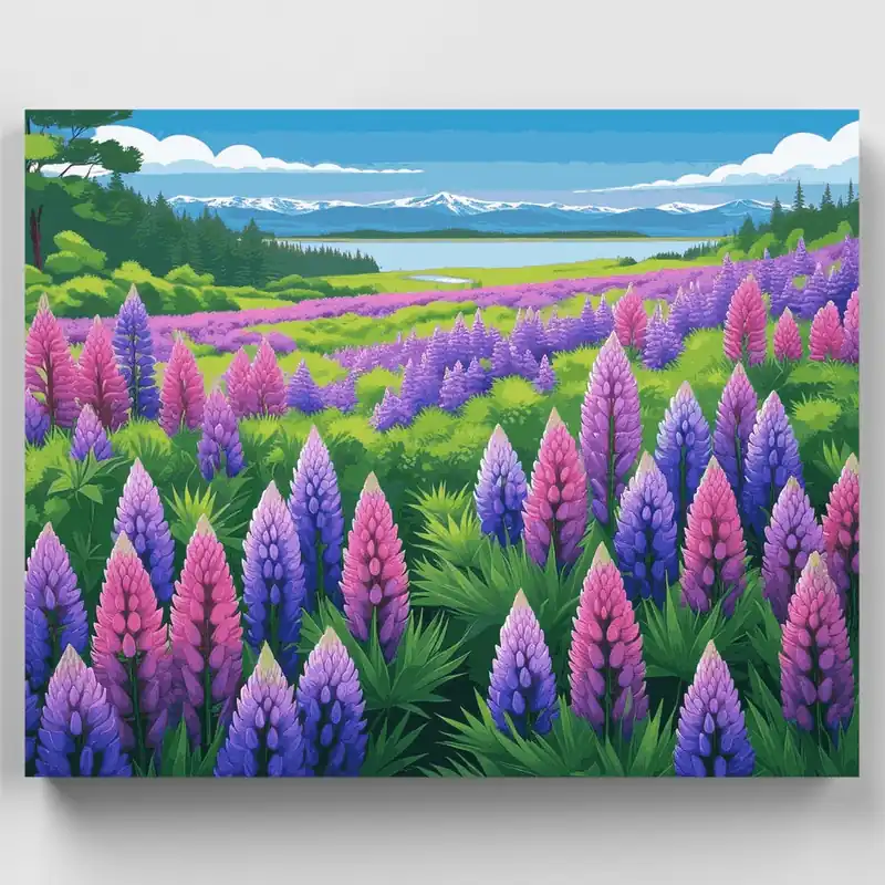 Envío Exprés Campo de Lupinos Paisaje - Kit de pintar por números - Lienzo Enrollado / 24 Colores