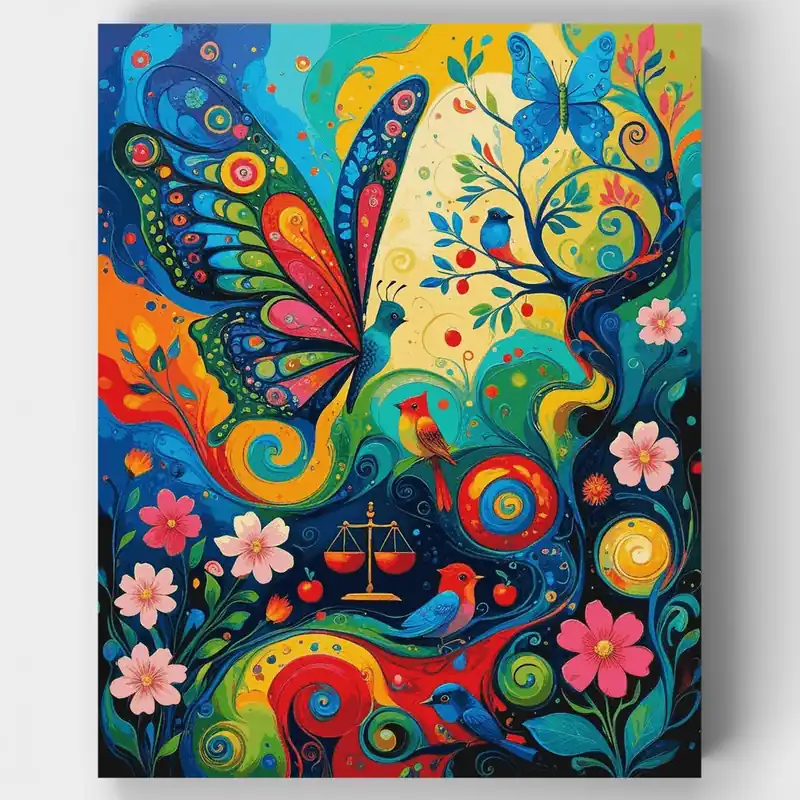 Sinfonía Vibrante del Jardín de Mariposas - Kit de pintar por números - Lienzo Enrollado / 24 Colores Pago Seguro