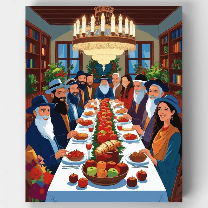 Fiesta Familiar de Rosh Hashaná - Kit de pintar por números - Lienzo Enrollado / 24 Colores Devolución Gratuita