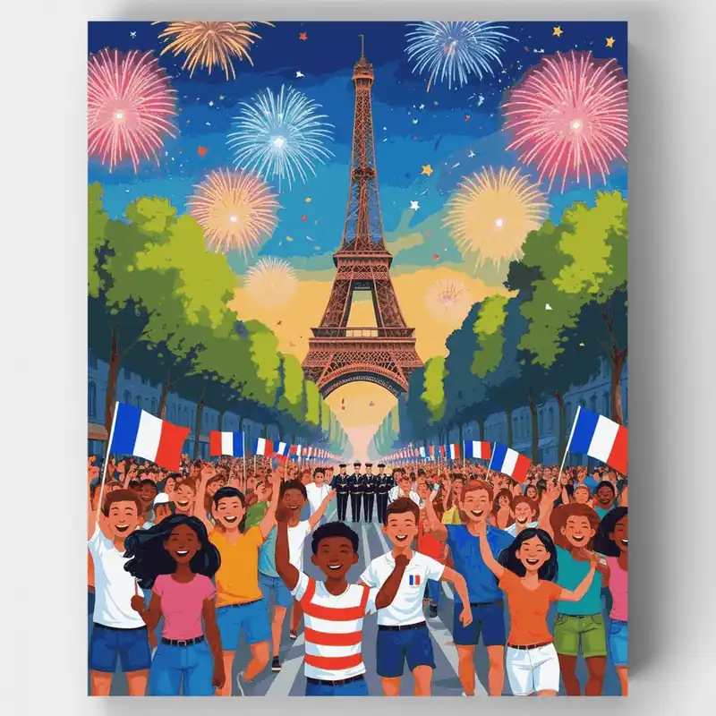 Celebración del Día de la Bastilla en París - Kit de pintar por números - Lienzo Enrollado / 24 Colores Descuento