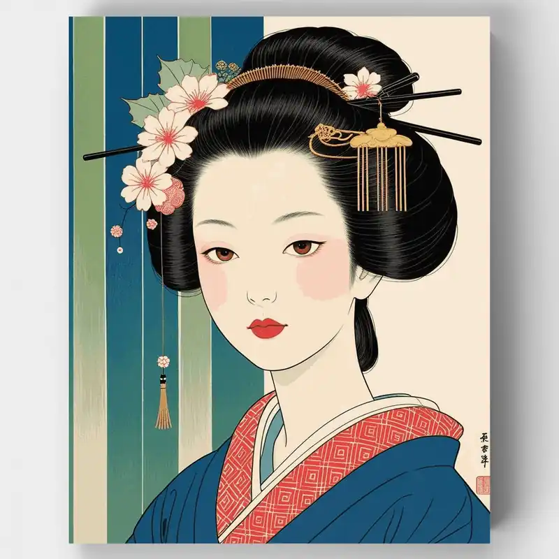 Directo De Fábrica Retrato Elegante de Geisha - Kit de pintar por números - Lienzo Enrollado / 24 Colores