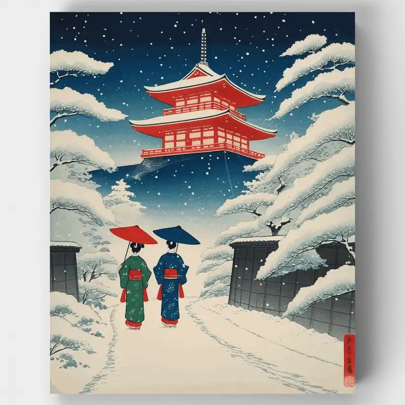 Serenidad del Templo Invernal - Kit de pintar por números - Lienzo Enrollado / 24 Colores Pago Seguro