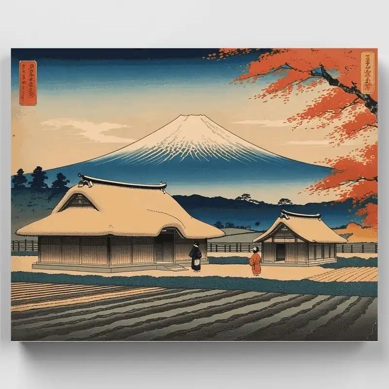 Pueblo Japonés Tradicional con Monte Fuji - Kit de pintar por números - Lienzo Enrollado / 24 Colores Envío Internacional