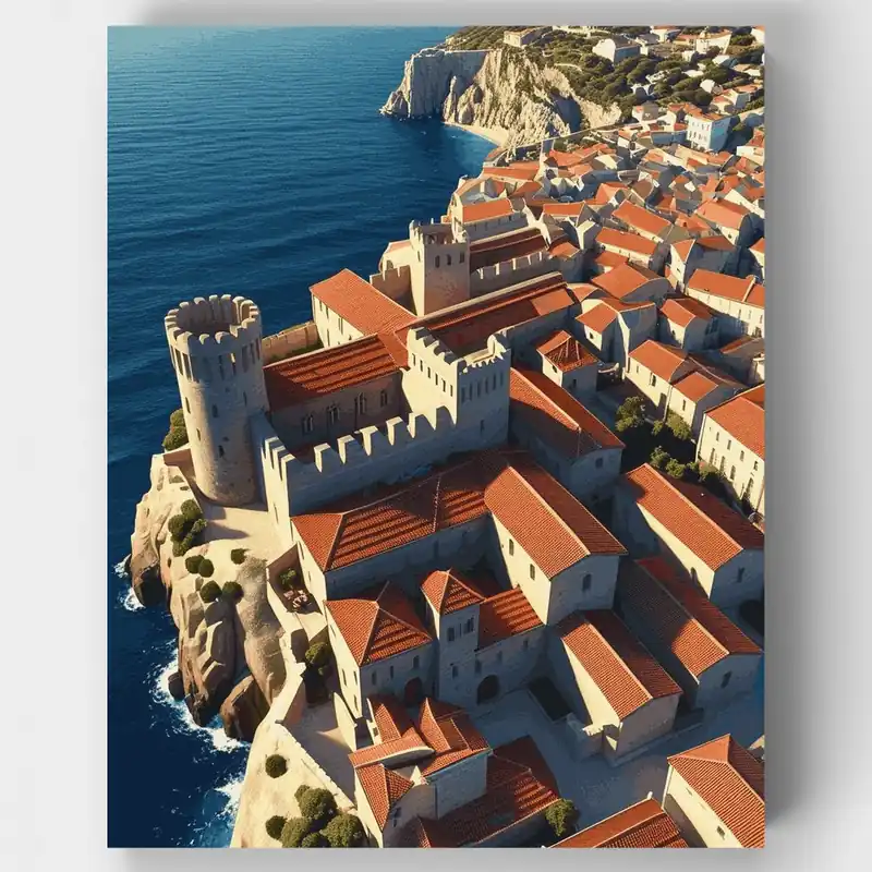 Bestseller Fortaleza Medieval Costera - Kit de pintar por números - Lienzo Enrollado / 24 Colores