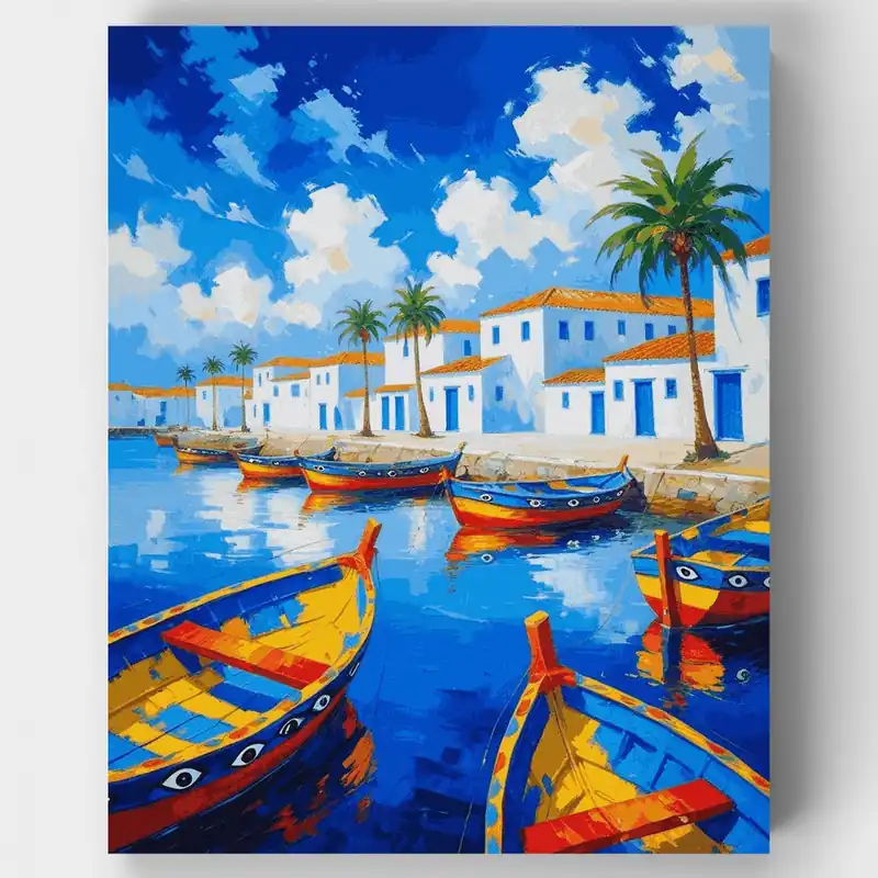 Comprar En Línea Barcos del Puerto Mediterráneo - Kit de pintar por números - Lienzo Enrollado / 24 Colores