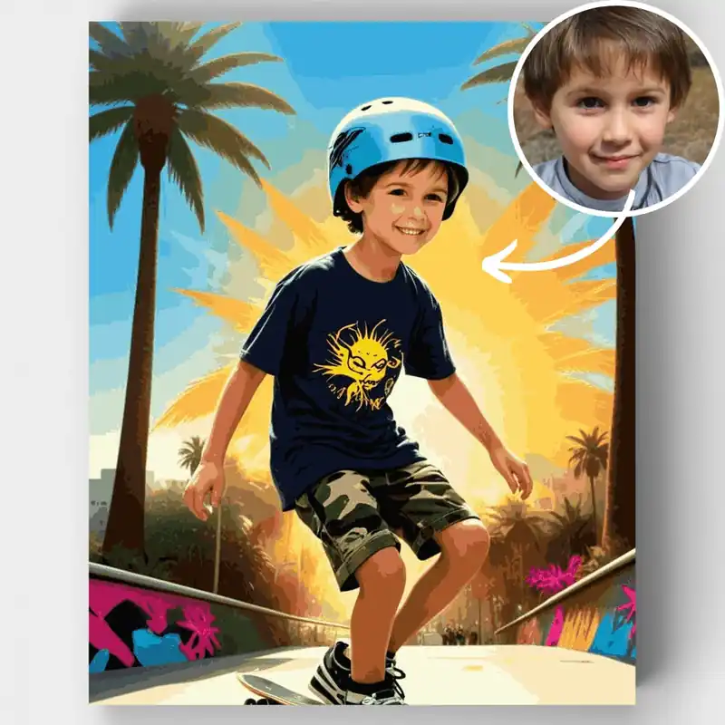 Kit de pintar por números Niño Haciendo Skateboard - Lienzo Enrollado / 24 Colores Marca Reconocida