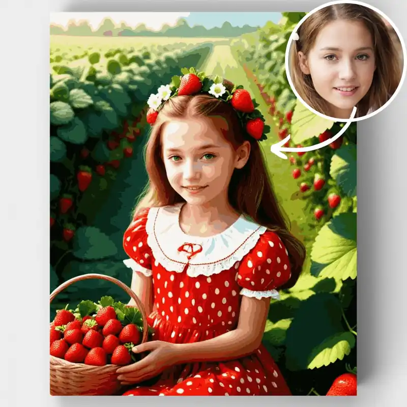 Chica del Campo de Fresas - Kit de pintar por números - Lienzo Enrollado / 24 Colores Precio De Oferta