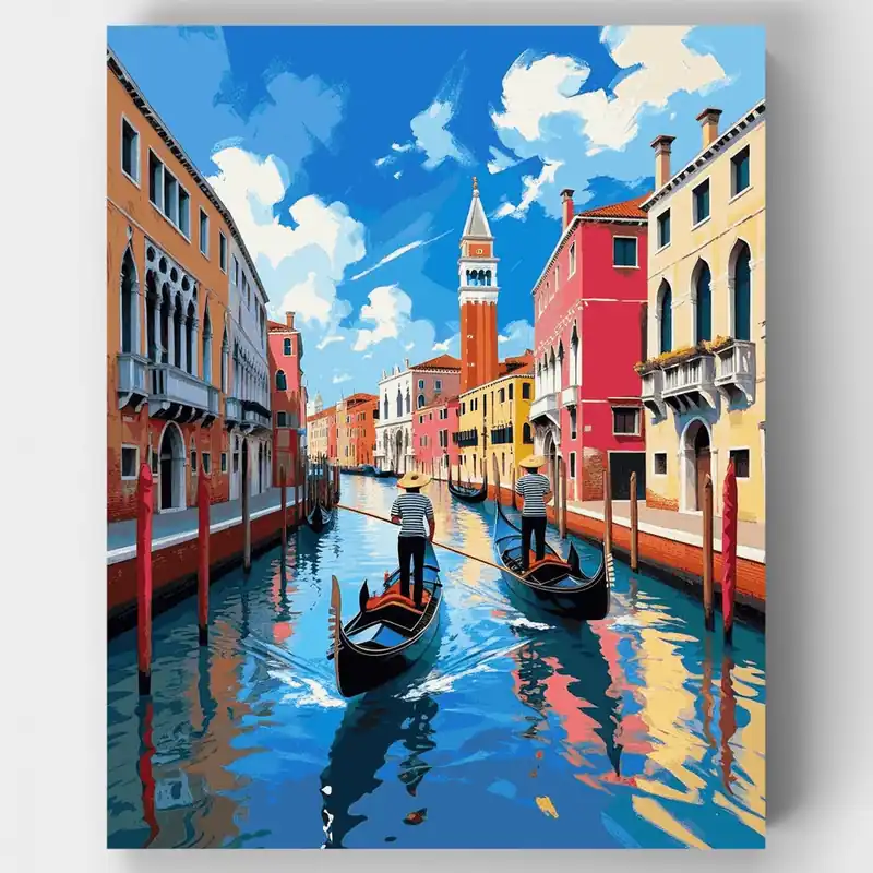 Escena de Góndola en Canal de Venecia - Kit de pintar por números - Lienzo Enrollado / 24 Colores Descuento