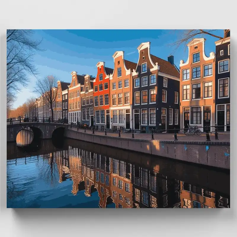 Solo Hoy Casas del Canal de Ámsterdam - Kit de pintar por números - Lienzo Enrollado / 24 Colores