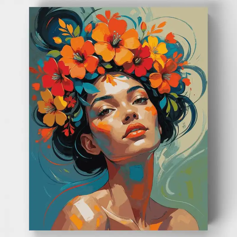 Retrato de Hibisco Tropical - Kit de pintar por números - Lienzo Enrollado / 24 Colores Disponible Ahora
