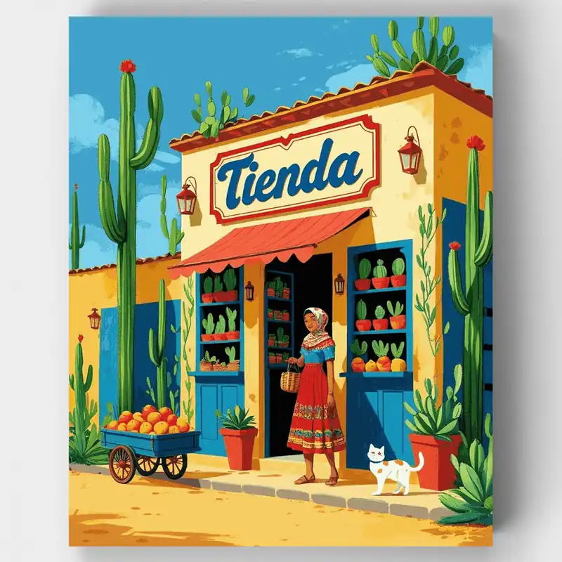 A Buen Precio Tienda del Pueblo Mexicano - Kit de pintar por números - Lienzo Enrollado / 24 Colores