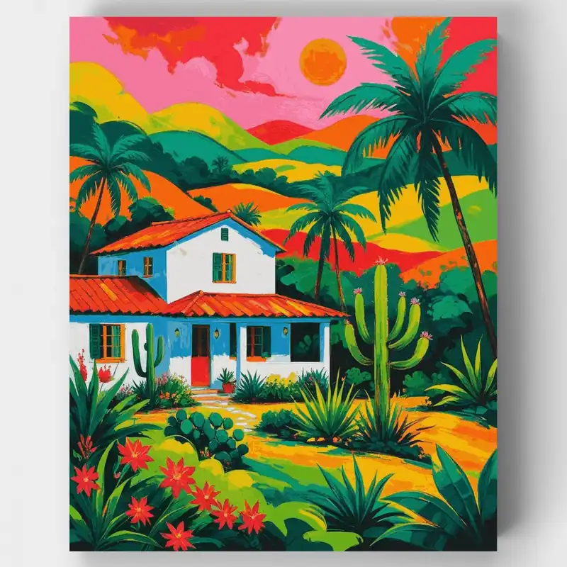 Villa del Desierto Mexicano - Kit de pintar por números - Lienzo Enrollado / 24 Colores Tendencia