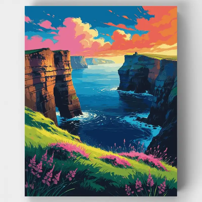 Acantilados Costeros Irlandeses al Atardecer - Kit de pintar por números - Lienzo Enrollado / 24 Colores Compra Hoy