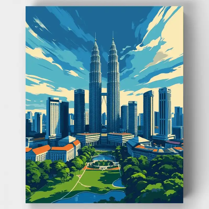 Compra Ahora Horizonte de Kuala Lumpur - Kit de pintar por números - Lienzo Enrollado / 24 Colores