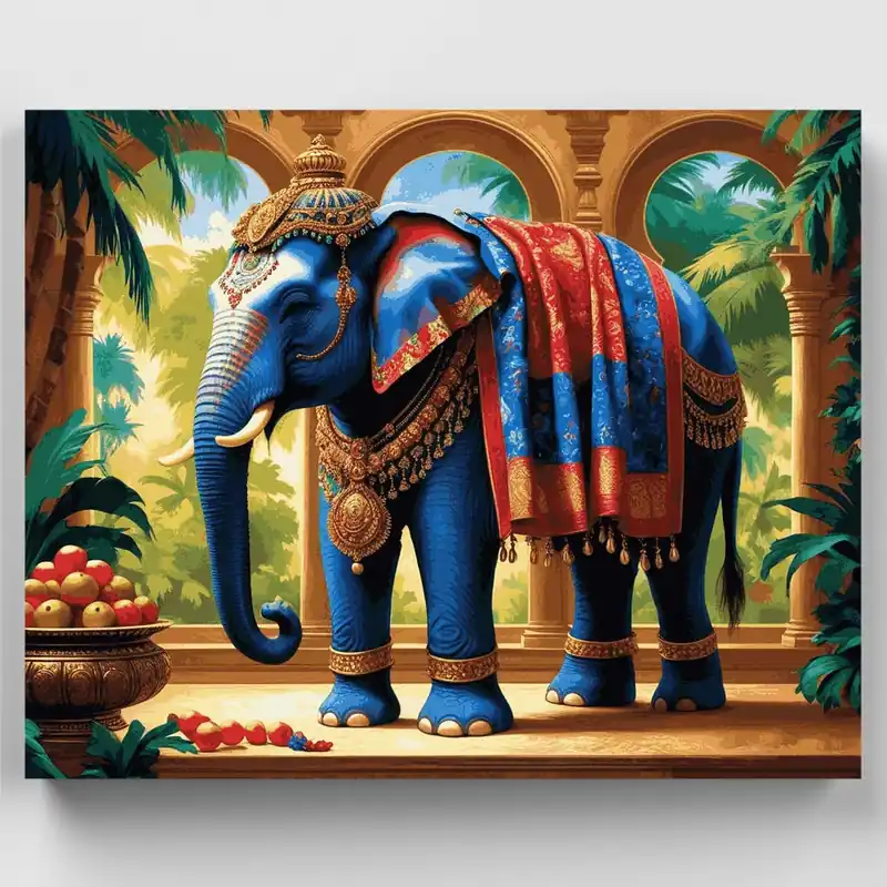 Envío Exprés Elefante Azul Real en Palacio - Kit de pintar por números - Lienzo Enrollado / 24 Colores