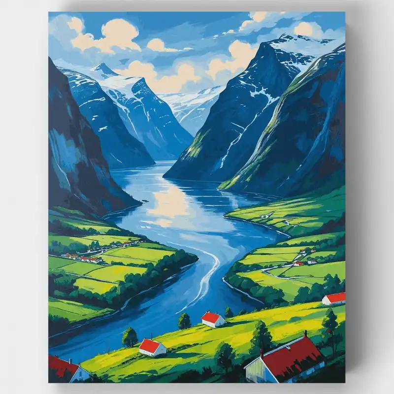Promoción Valle de Fiordo Noruego - Kit de pintar por números - Lienzo Enrollado / 24 Colores