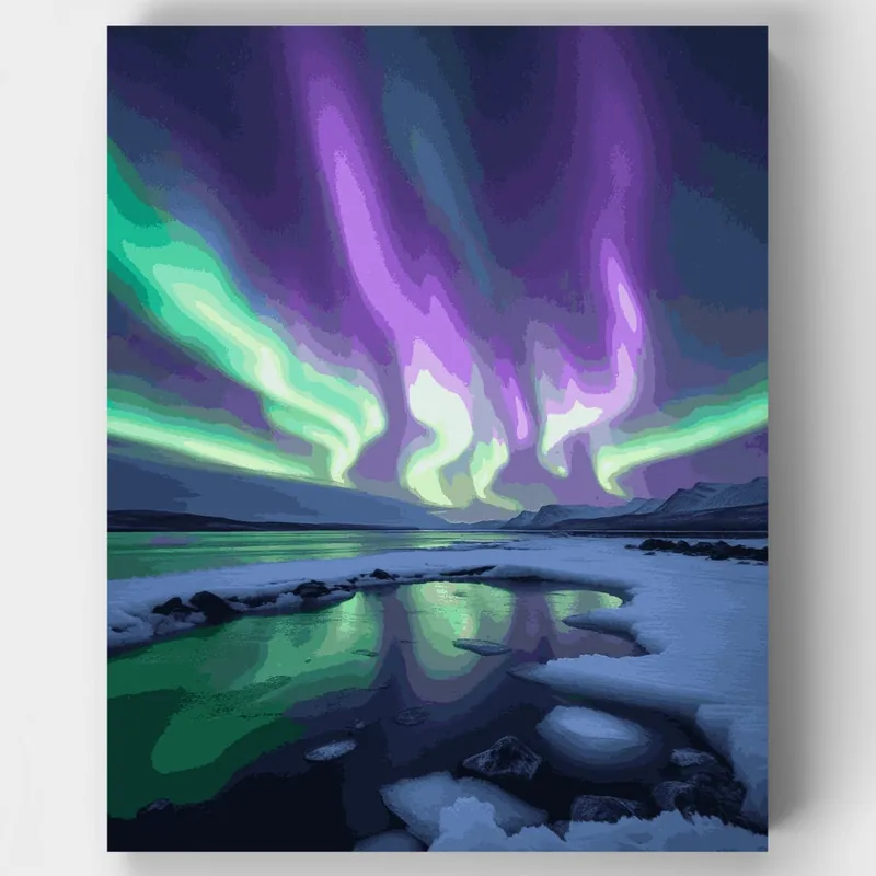 Rebajas Aurora Boreal Sobre Aguas Heladas - Kit de pintar por números - Lienzo Enrollado / 24 Colores