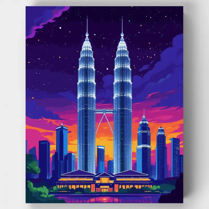 Última Versión Torres Petronas Malasia - Kit de pintar por números - Lienzo Enrollado / 24 Colores