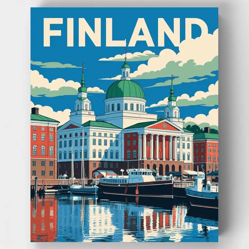 Catedral del Puerto Finlandés - Kit de pintar por números - Lienzo Enrollado / 24 Colores Precio Reducido