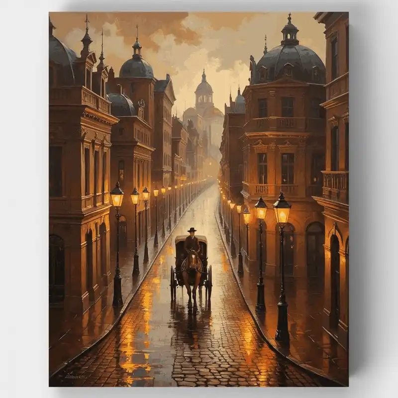 Disponible Ahora Calle Europea Histórica al Atardecer - Kit de pintar por números - Lienzo Enrollado / 24 Colores