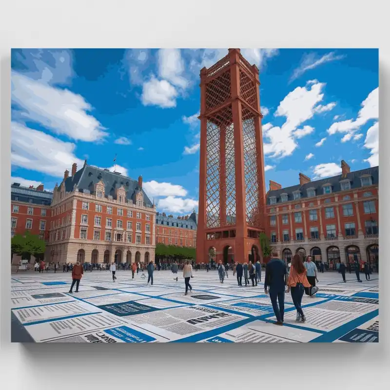 Plaza Histórica con Torre Roja - Kit de pintar por números - Lienzo Enrollado / 24 Colores Promoción Exclusiva