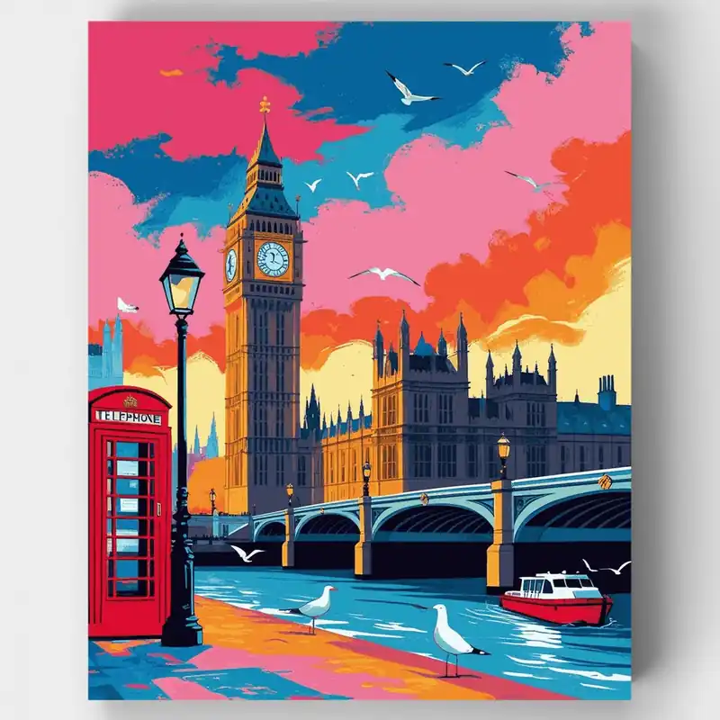 Gaviotas del Puente de Westminster - Kit de pintar por números - Lienzo Enrollado / 24 Colores Tendencia