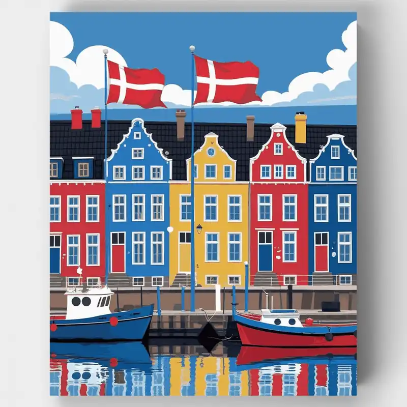 Envío Internacional Pueblo Portuario Danés - Kit de pintar por números - Lienzo Enrollado / 24 Colores