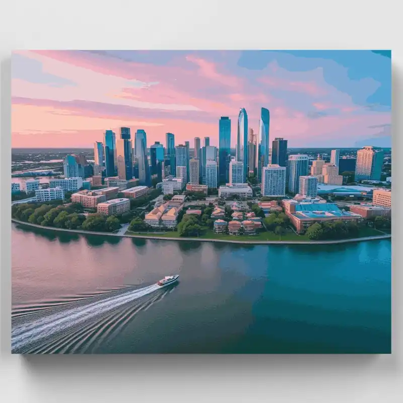 Ciudad Costera al Atardecer - Kit de pintar por números - Lienzo Enrollado / 24 Colores Compra Ahora