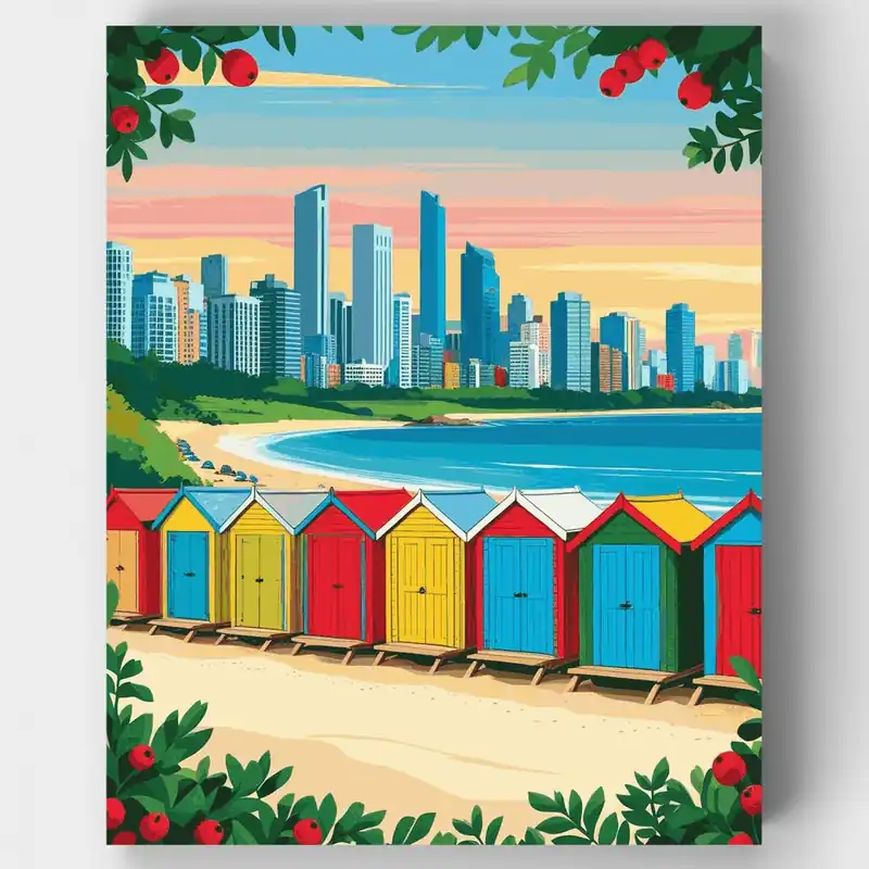 Envío Gratis Casetas de Brighton Beach - Kit de pintar por números - Lienzo Enrollado / 24 Colores