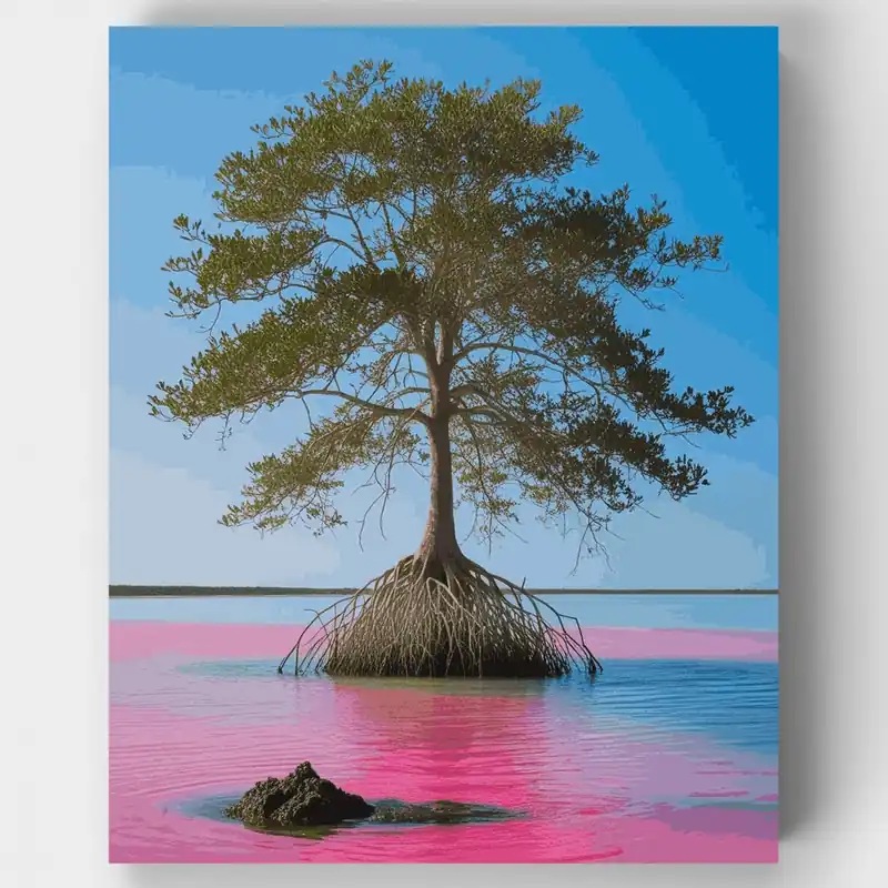 Devolución Gratuita Árbol de Manglar en Aguas Rosadas - Kit de pintar por números - Lienzo Enrollado / 24 Colores