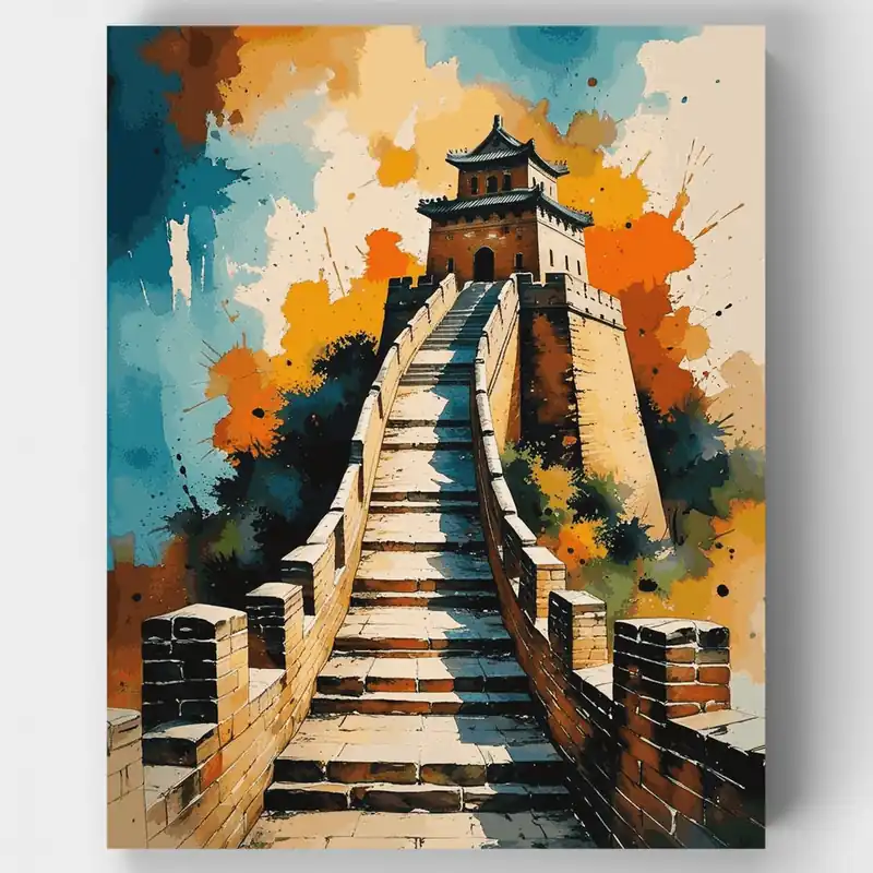 Torre de Vigilancia de la Gran Muralla - Kit de pintar por números - Lienzo Enrollado / 24 Colores Lujoso
