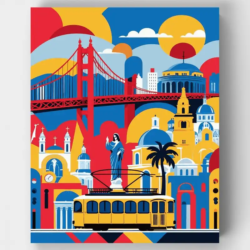 San Francisco Cityscape - Kit de pintar por números - Lienzo Enrollado / 24 Colores Tendencia